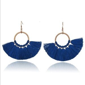 Boho Hoop Fan Shaped Tassel Drop Fashion Earrings